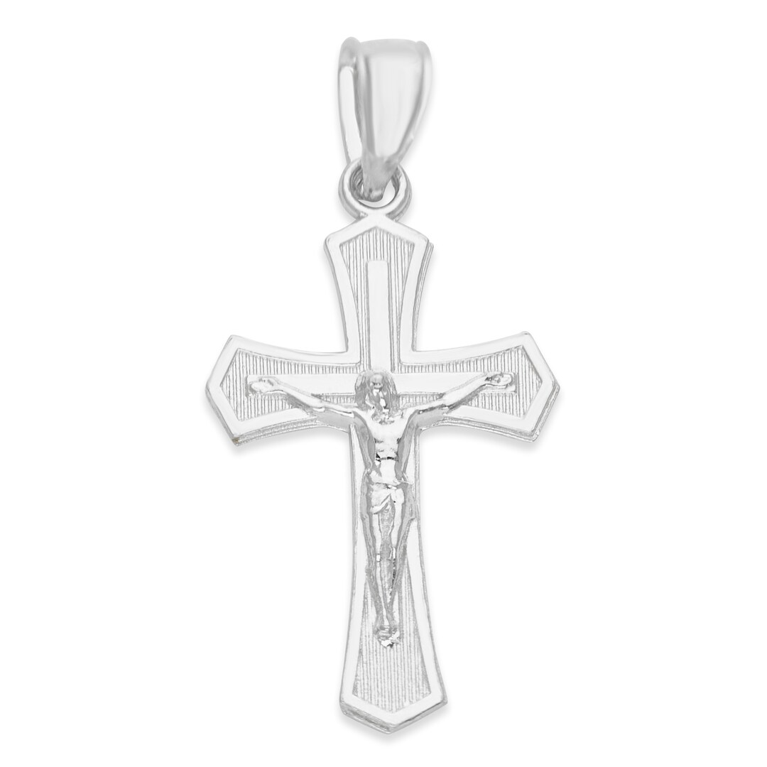 14k Solid White Gold Cross Pendant Religious Jewelry Crucifix